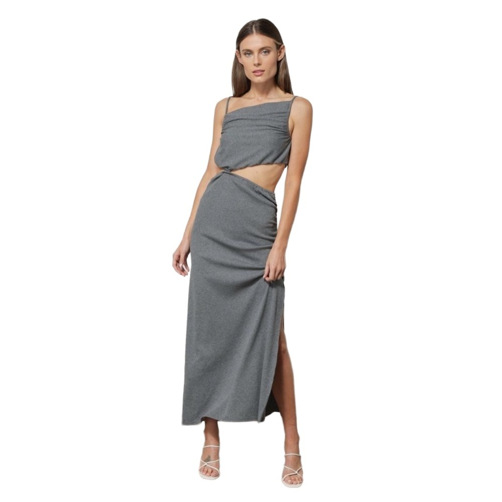 line & Dot Elegant Gray Cutout MIDI MILA Dress SZ Small